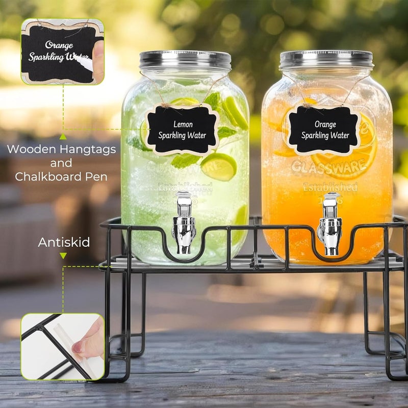 DHSBTLS 1 Gallon Glass Drink Dispensers, 2 Pack Clear Beverage Dispenser for Party, BBQ and Picnic, Juice Dispenser with Ice Core, Black Stand, Spigot, Markers and Chalkboard - Image 5
